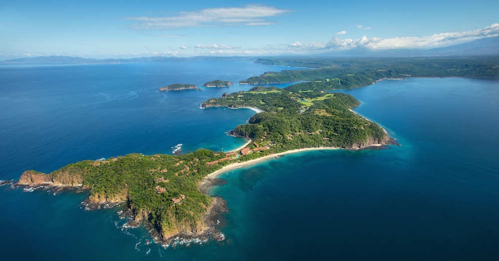 Aerial view of Papagayo peninsula in Costa Rica, known for exclusive luxury homes.