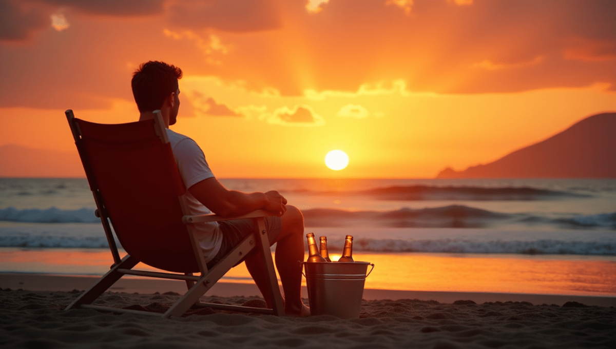 Illustration of a man watching sunset at Playas del Coco in Costa Rica